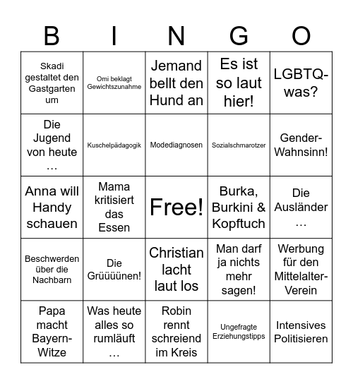 Familientreffen Bingo Card
