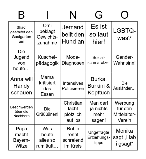 Familientreffen Bingo Card