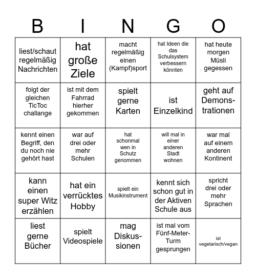 Kennenlern-Bingo Card