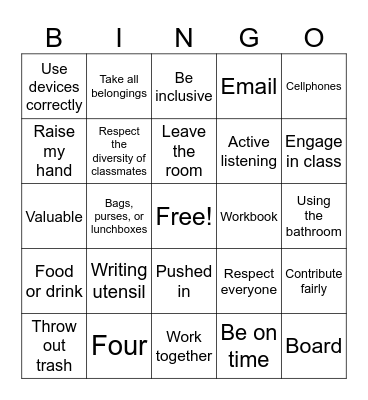 Mrs. Barrett's Classroom Expectations Bingo Card