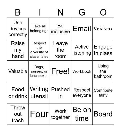 Mrs. Barrett's Classroom Expectations Bingo Card