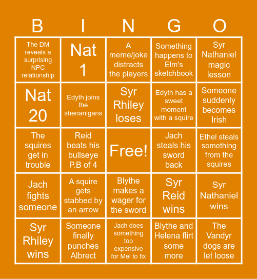 Squire Bingo Session 8 Bingo Card