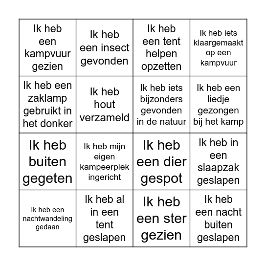 Kampeerbingo Card