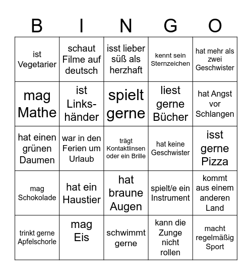 Finde jemanden in der Gruppe, der/ die... Bingo Card