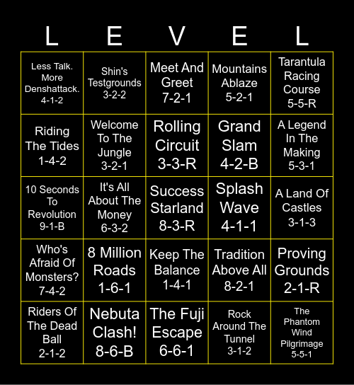 Denshattack! Level Bingo Card