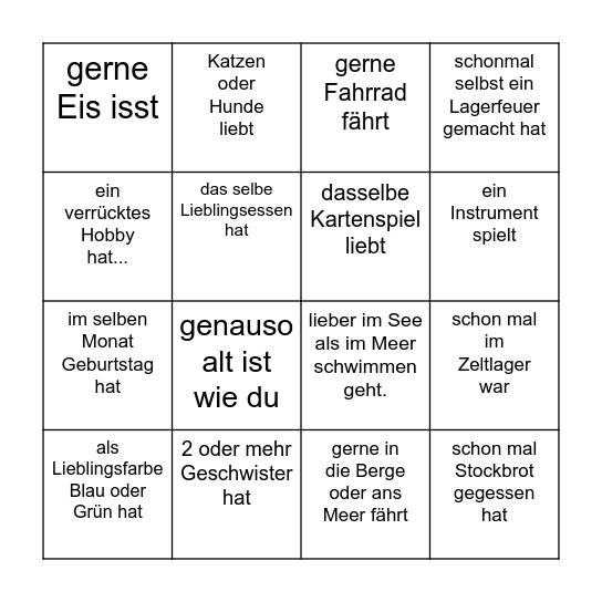 Notiere den Namen von jemandem, der/die... Bingo Card