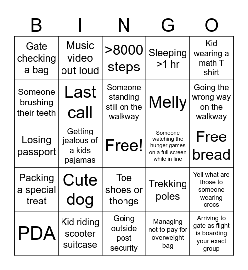 Airport Bingo Card