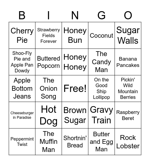 Food Titles (set 8) Bingo Card