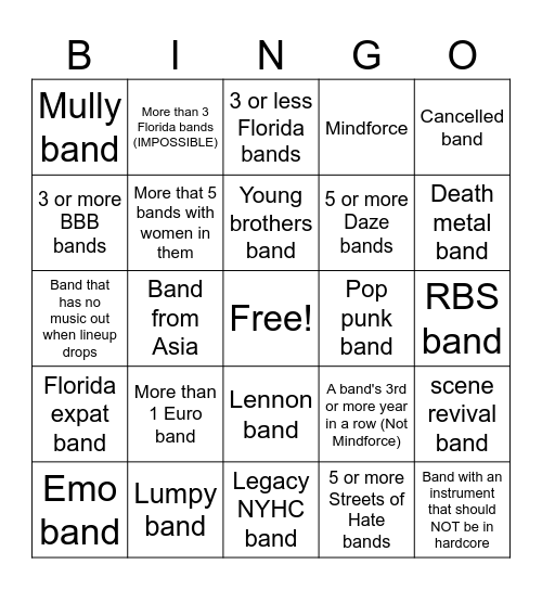 FYA XIII Announcement Bingo Card
