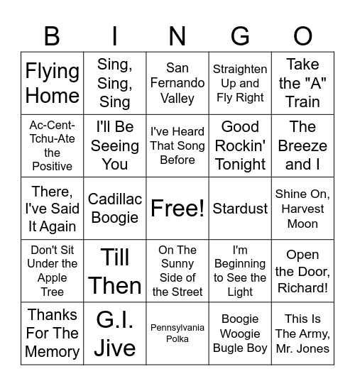 40's Big Band / War Songs (set 8) Bingo Card