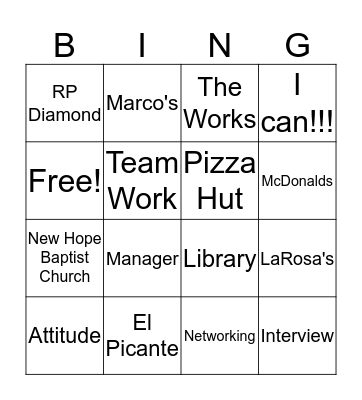 Work Experience Bingo Card