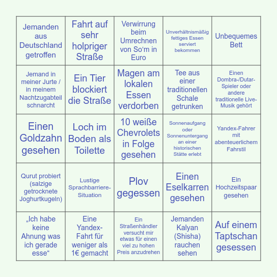 🇺🇿 Usbekistan Bingo 🇺🇿 Bingo Card