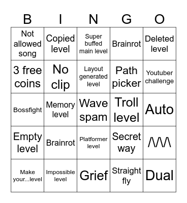 Geometry dash recent tab bingo Card