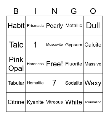 Mineralogy Bingo! Bingo Card