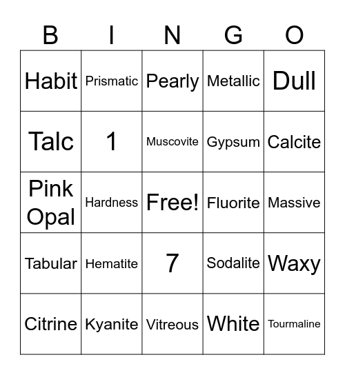 Mineralogy Bingo! Bingo Card