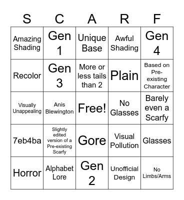 Scarfy Designs Bingo Card