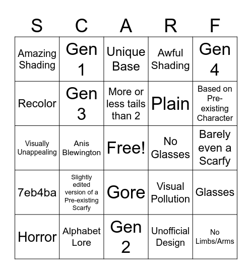 Scarfy Designs Bingo Card