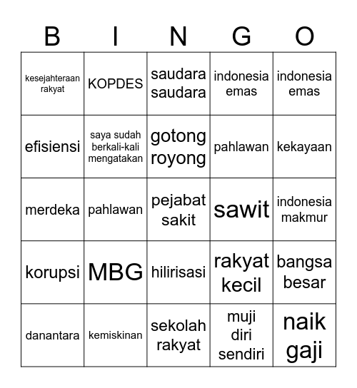 owo speech Bingo Card