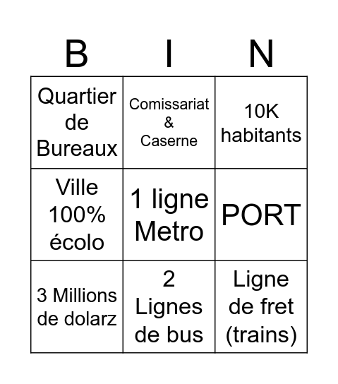 Cities Skylines BINGO Card