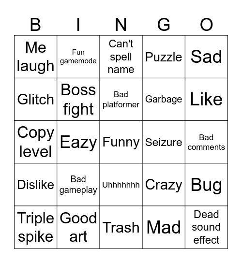 Geometry dash Bingo Card