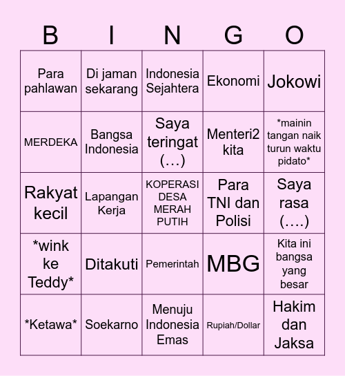 Wowo Speech Special HUT RI Bingo Card