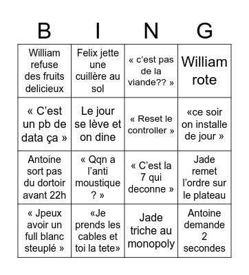 BINGO DE LA MÉDUSE Bingo Card
