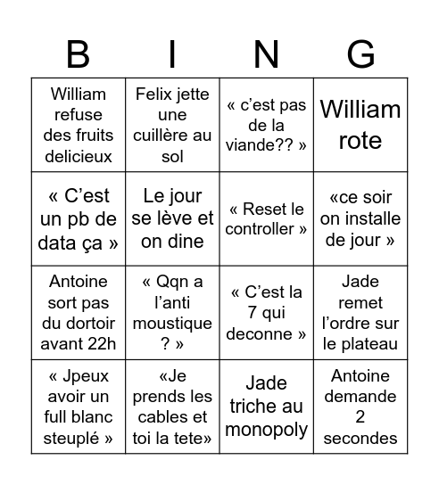 BINGO DE LA MÉDUSE Bingo Card