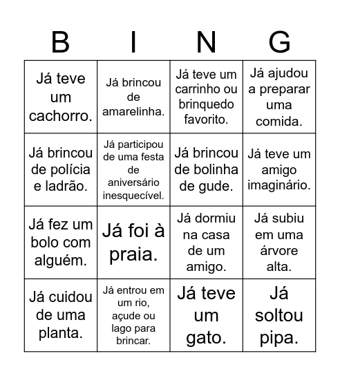 BINGO DAS MEMÓRIAS Bingo Card