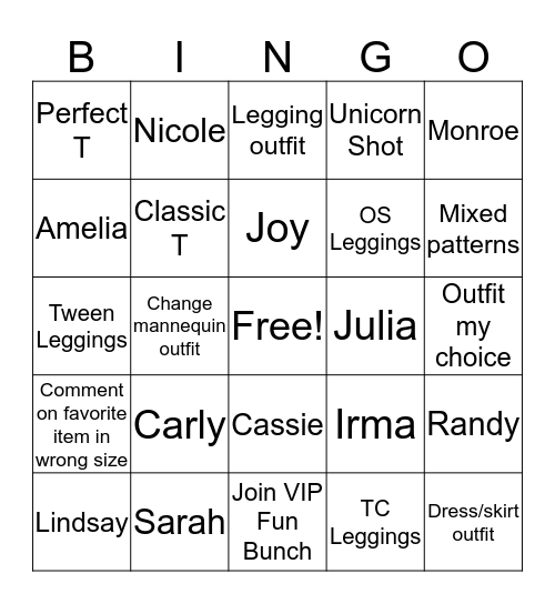 LuLaRoe Fun Bunch Bingo Card