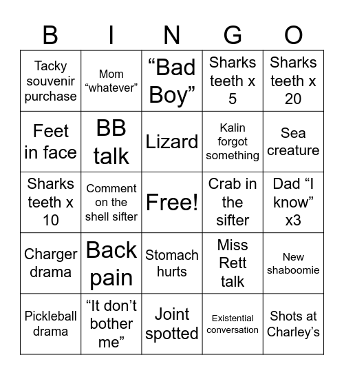 Beach Bingo HHI 26 Bingo Card