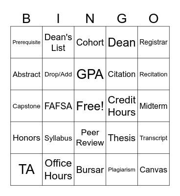 Essential Academic Vocab Bingo Card