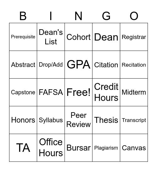 Essential Academic Vocab Bingo Card
