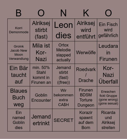 Schwarzer Forst BONKO Bingo Card