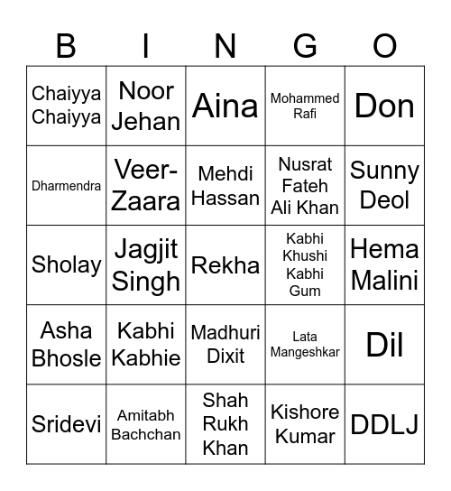 Desi Bingo! Bingo Card