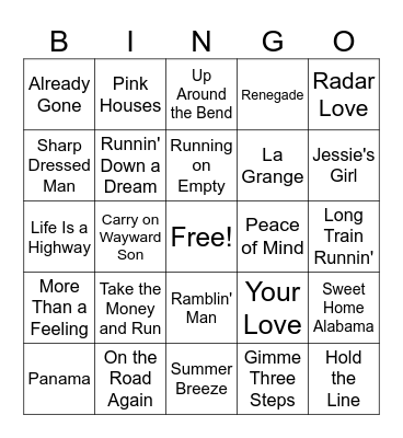Summer Road Trip Bingo Card