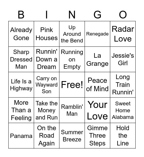 Summer Road Trip Bingo Card