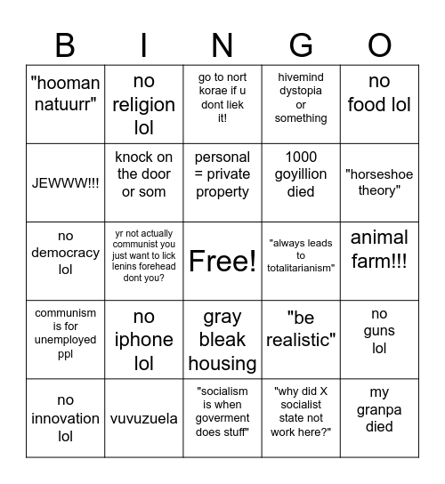 communist debate Bingo Card