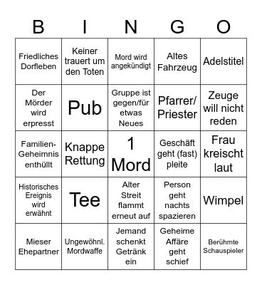 Morden i Midsomer Bingo Card