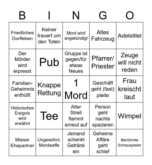 Morden i Midsomer Bingo Card