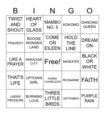 Music Bingo 2 Bingo Card