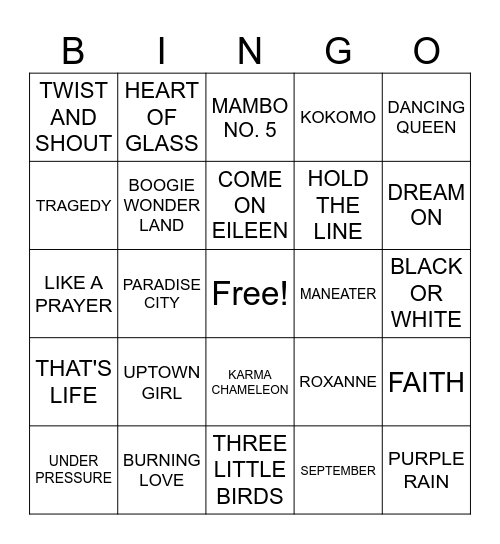 Music Bingo 2 Bingo Card