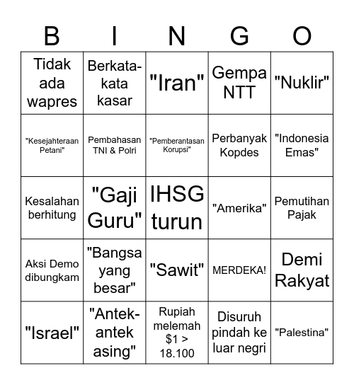 81 Tahun Nyawit Bingo Card
