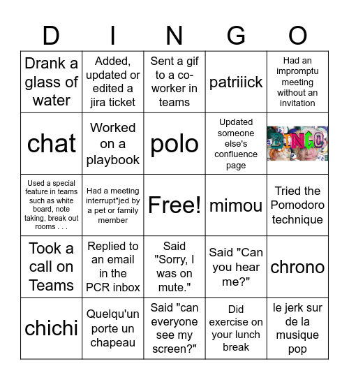 Bingo DINGO !!! Bingo Card