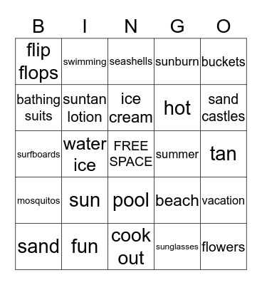 Beach Day Bingo Card