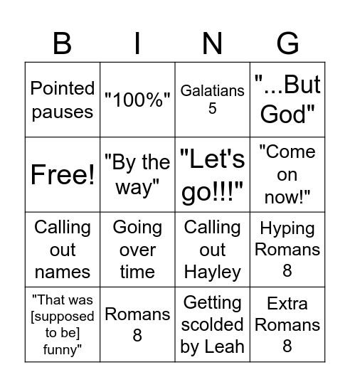 Craig's Preaching Bingo Card