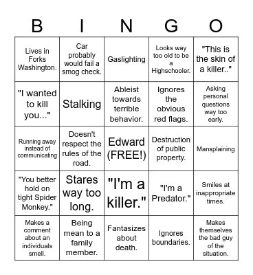 Red Flag Bingo Twilight Edition Bingo Card