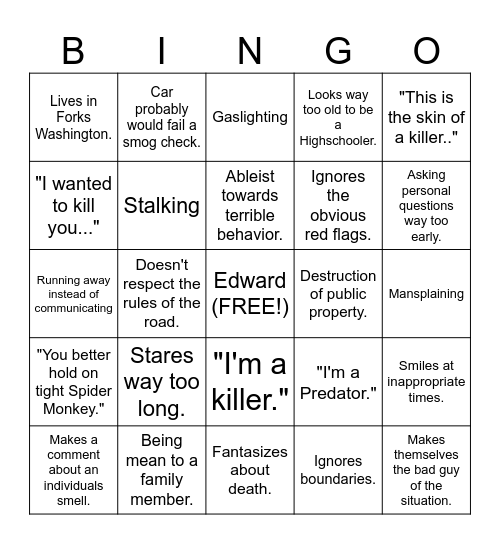 Red Flag Bingo Twilight Edition Bingo Card
