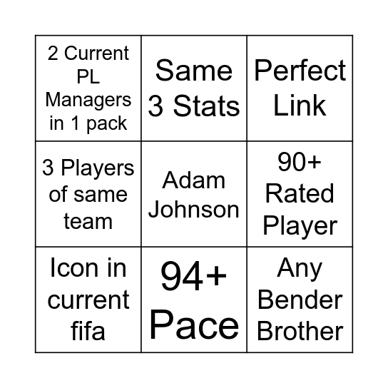 Fifa Bingo Card