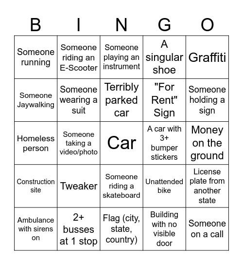 City Bingo Card