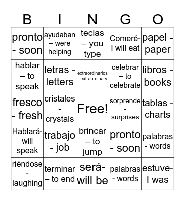 Lección 19 -(1st grade bilingual) Bingo Card